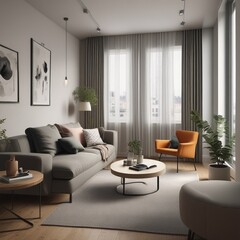 modern small compact apartment living room interior
