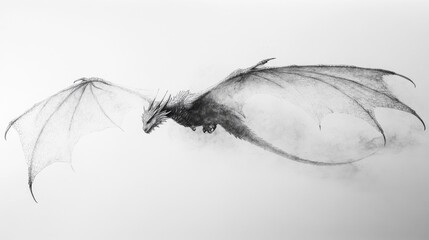 Dragon flying gracefully over a plain white backdrop wings outstretched scales shimmering in intricate detail symbolizing power and mystique