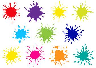 Color paint blots. Creative isolated paint brush strokes or spots. Ink smudge abstract shape stains set. Grunge design elements. Collection of different drops