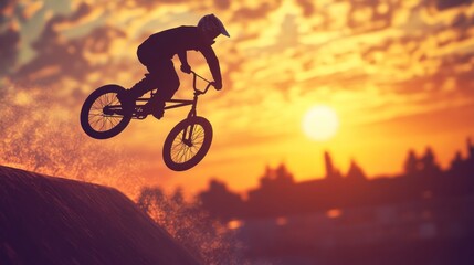 Silhouette of a BMX Rider During a Sunset
