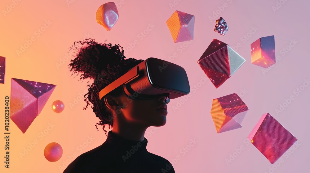Aufkleber minimalist vr scene with user in futuristic setting