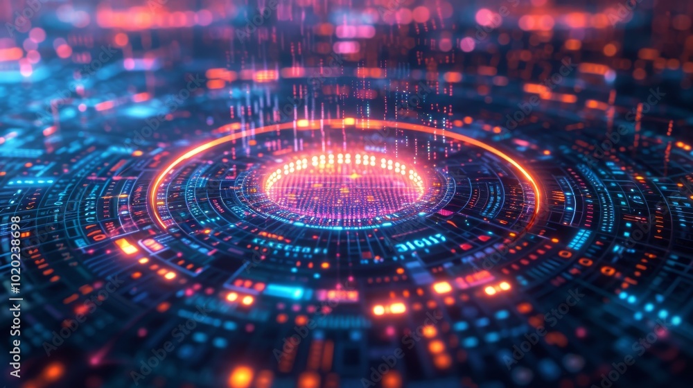 Aufkleber futuristic digital abstract background depicting vibrant data streams in circular patterns, showcasi