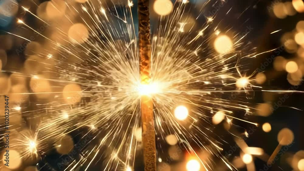 Poster a vibrant scene capturing the spark of a firework, conveying a festive atmosphere with dynamic light