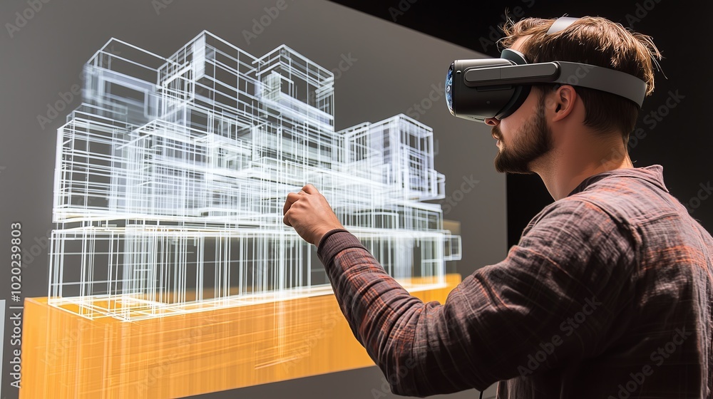 Aufkleber designer using vr headset to manipulate 3d models