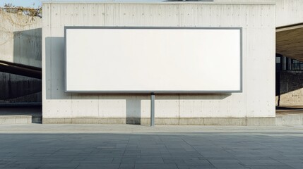 Outdoor billboard with a clean white screen, featuring minimalist architecture and ample copy space.