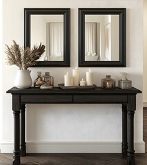 Elegant Console Table with Mirrors and Candles