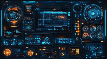 Fototapeta premium Futuristic User Interface with Circular and Rectangular Displays