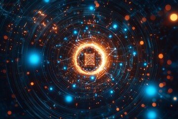 Obraz premium Quantum Network Nexus, Quantum Computing in Digital Ecosystems