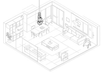 Isometric Sketch of a Living Room