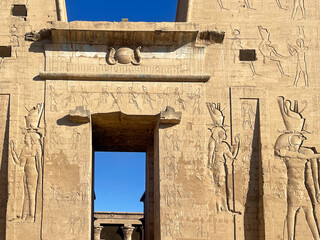 The ancient façade of the Temple of Horus at Edfu, testimony to the architectural genius of the ancient Egyptians and a window into Egypt's past.