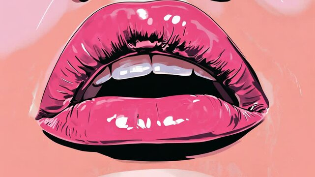 A close-up of pink lips with shiny gloss