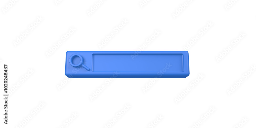 Poster 3d rendering, close up blue empty minimal search bar icon and symbol mock up, front view shot, isola