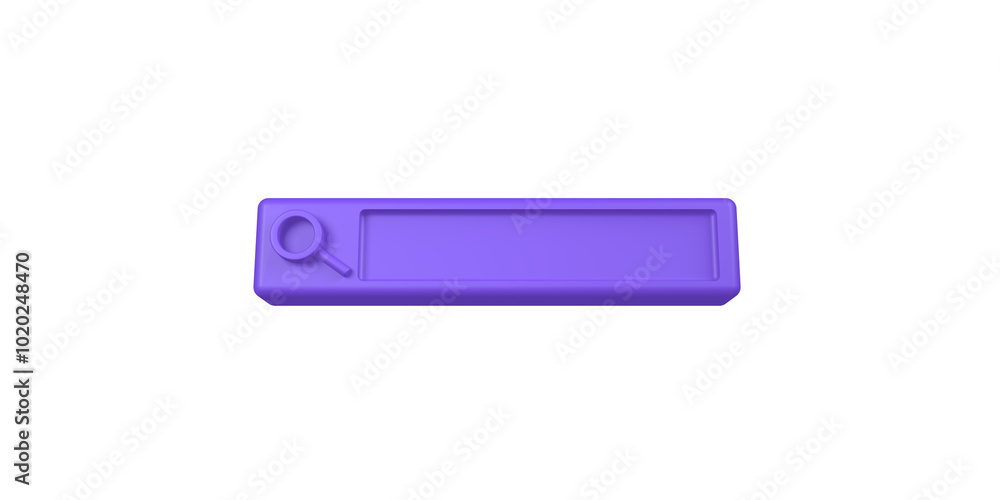 Poster 3d rendering, close up purple empty minimal search bar icon and symbol mock up, front view shot, iso