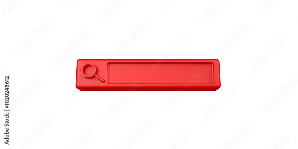 Poster 3d rendering, close up red empty minimal search bar icon and symbol mock up, front view shot, isolat
