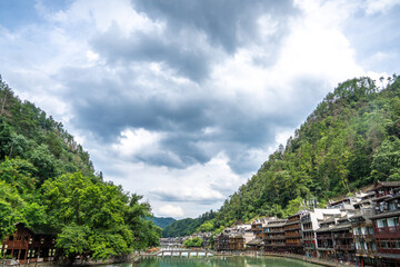 Miao Architecture by the Riverside in Fenghuang Ancient Town