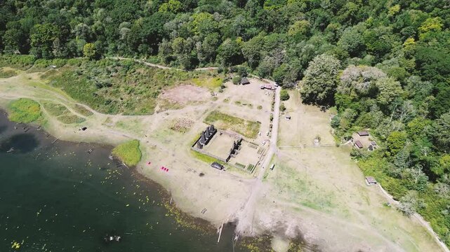 Aerial view of Pura Gubug near Tamblingan Lake, Bali, Indonesia