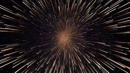 An abstract image of golden light streaks radiating outward from a central point on a black background.