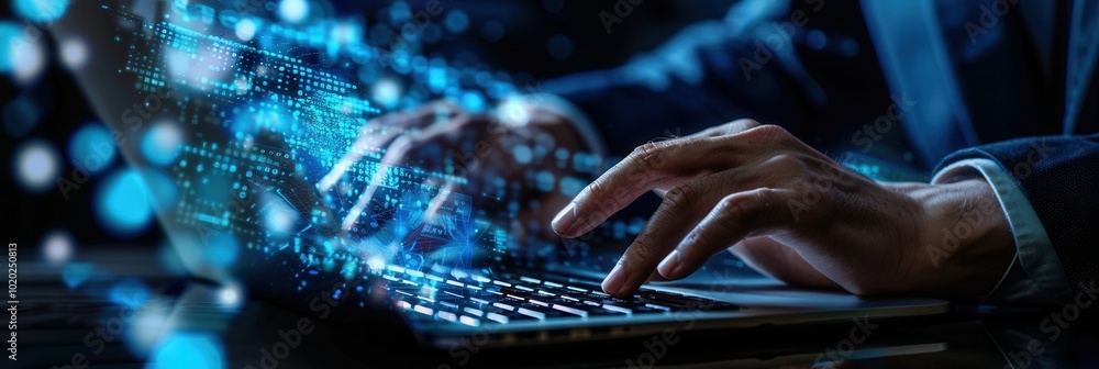 Aufkleber A cyber security professional actively engages with data protection techniques using advanced technology on a laptop. Generative AI