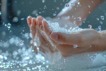 Fototapeta premium Realistic image of a person washing hands thoroughly with soap high-definition clarity