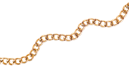 curved gold chain on white background isolated