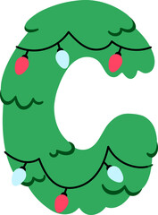 C Cartoon Christmas Tree Decor Festive Font
