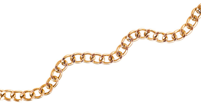 curved gold chain on white background isolated