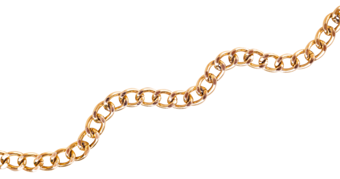 curved gold chain on white background isolated