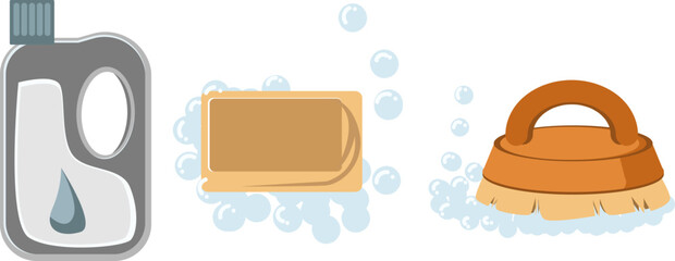 Colorful Cleaning Supplies with Soap Bubbles