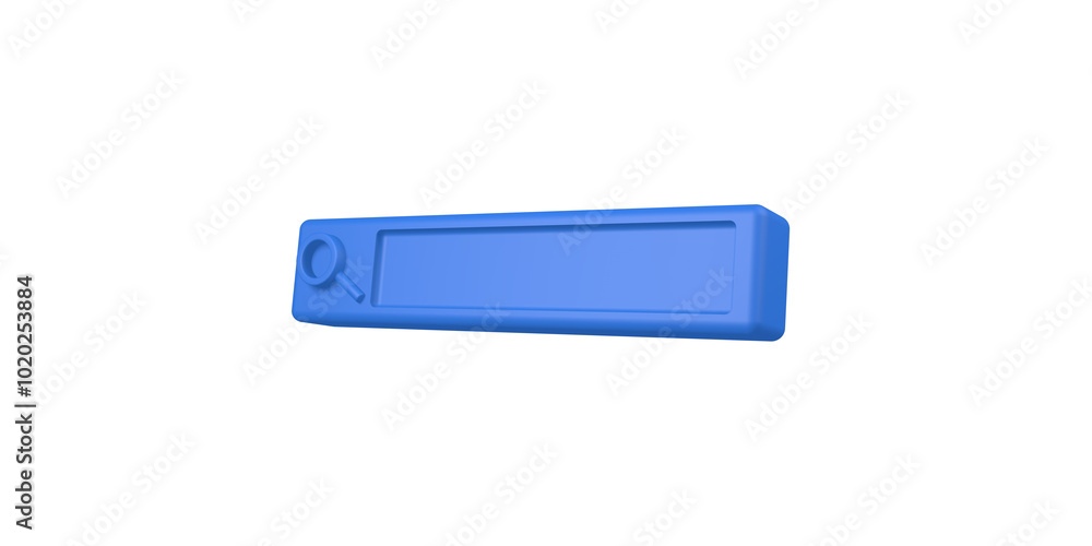 Poster 3d rendering, close up blue empty minimal search bar icon and symbol mock up, side view shot, isolat