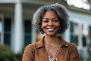 Smiling african american woman standing portrait adult.

