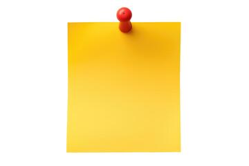 yellow sticky post it note with red pushpin isolated on white or transparent png