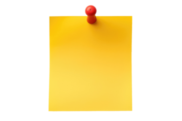 yellow sticky post it note with red pushpin isolated on white or transparent png