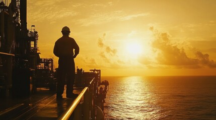 Fototapeta premium Offshore worker operating machinery in the oil industry capturing the rugged and industrious atmosphere of a work environment