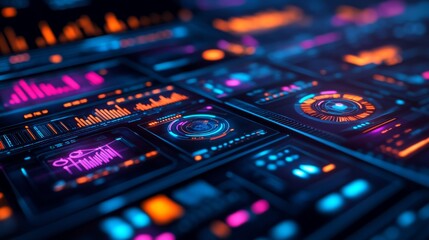 Obraz premium Futuristic Interface with Glowing Data Visualizations