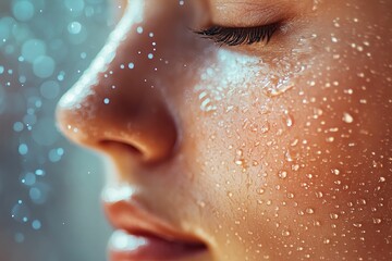 Applying a toning spray to the face