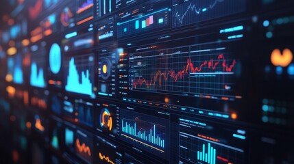 Obraz premium Digital Wall of Financial Data and Charts