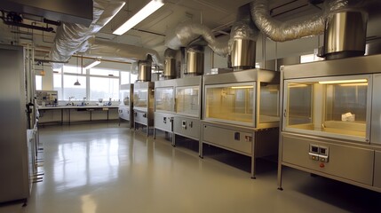 20. An industrial laboratory showcasing large-scale fume hoods