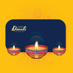 Beautiful happy diwali decorative diya card background