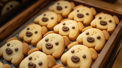 Obraz premium Delicious dog shaped cookies arranged neatly in bakery display