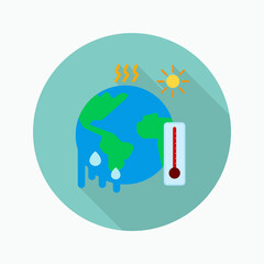 Climate crisis flat icon isolated on circular colored background with long shadow. For sign, symbol, infographics, presentation or web graphics.