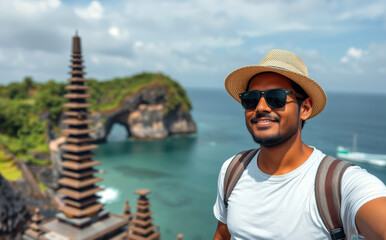 Fototapeta premium Indian tourist in bali, traveller in Indonesia
