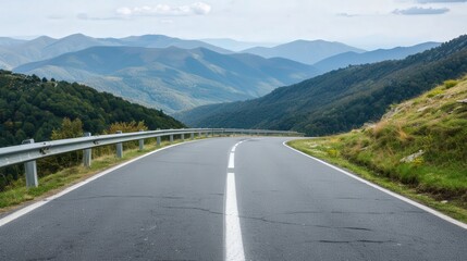 Fototapeta premium Mountain pass featuring protective windbreaks, enhancing road safety, providing effective wind protection measures, ideal for promotional messaging and community awareness initiatives