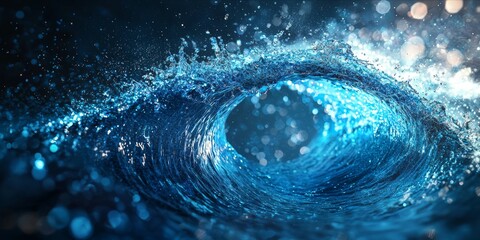 Captivating Blue Wave with Sparkling Water Drops