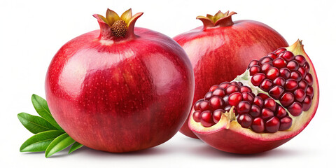 Fresh pomegranates with vibrant red skin and juicy seeds, showcasing their rich color and texture. Perfect for healthy eating and vibrant dishes