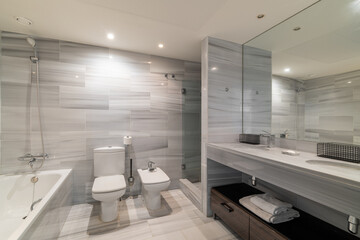 A Modern Luxurious Bathroom with stunning Marble Design and Elegant Fixtures enhancing beauty