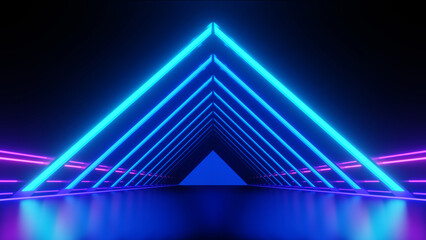 3d Render, Abstract futuristic glowing blue neon light on dark background, technology digital of shining lines.