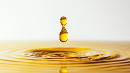 Yellow cooking oil dripping into water, produced from the process of extracting and refining palm oil with a white background looks cinematic