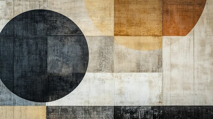 Abstract Geometric Wall Art with Black, Brown, and White Circles and Squares