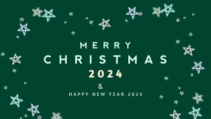 Merry Christmas 2024 and happy new year 2025 wishes greeting card or banner design with Santa Claus, reindeer and fir branches holiday frame vector illustration.