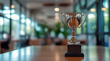 A Shiny Silver Trophy on a Wooden Table